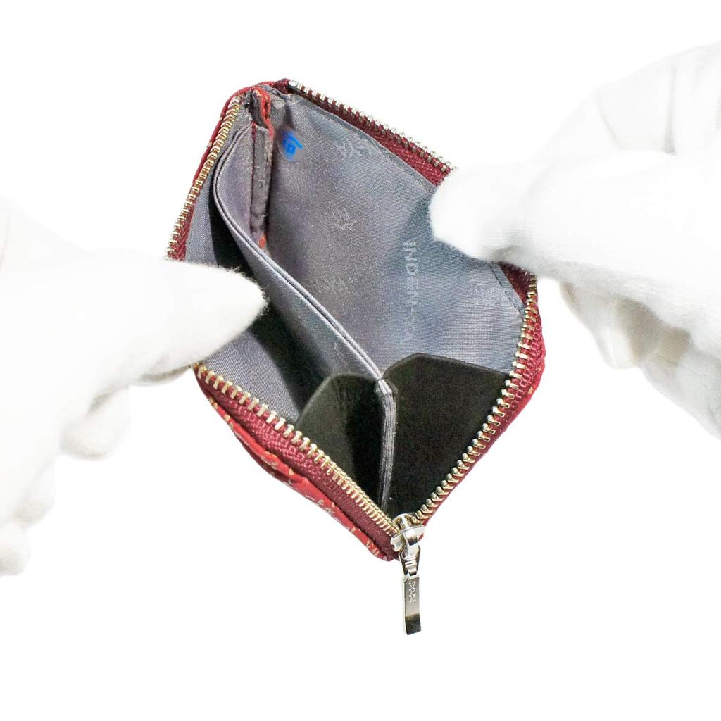 Indenya Inden Coin Purse F Coin Purse 05, Deerskin, Red with White Lacquer, Small Cherry Blossom Pattern, 1005-13-002