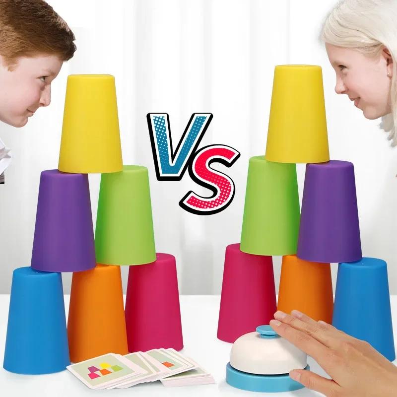 Montessorileksaker för barn Stapelkoppar Strid Bordsspel med Kort Utbildande Intellektuell Upplysning Färgigenkänning Logisk Träning