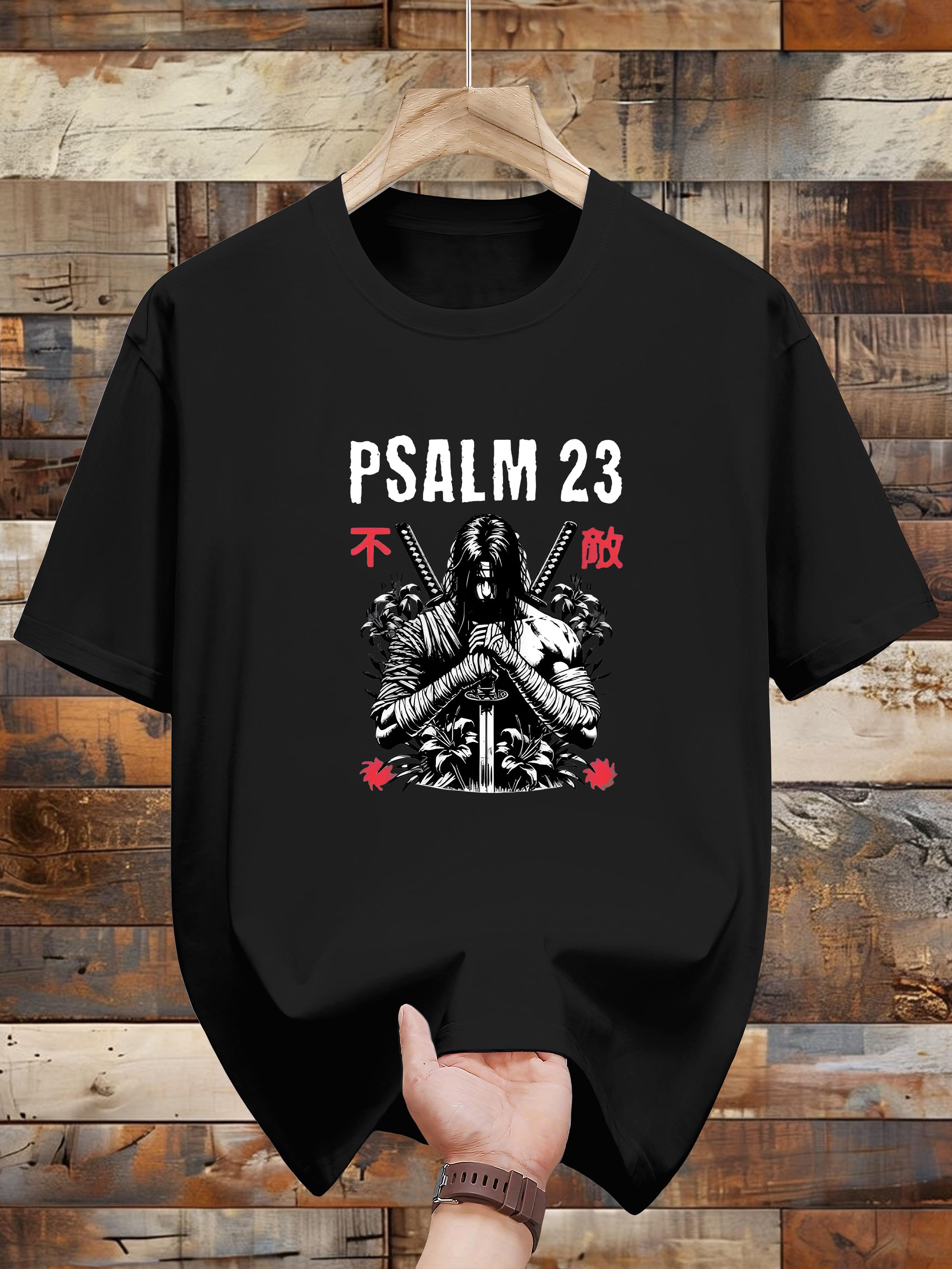 Psalm 23 Graphic T-shirt - 100% Cotton Casual Crew Neck Tee with Sword-Wielding Warrior Design S