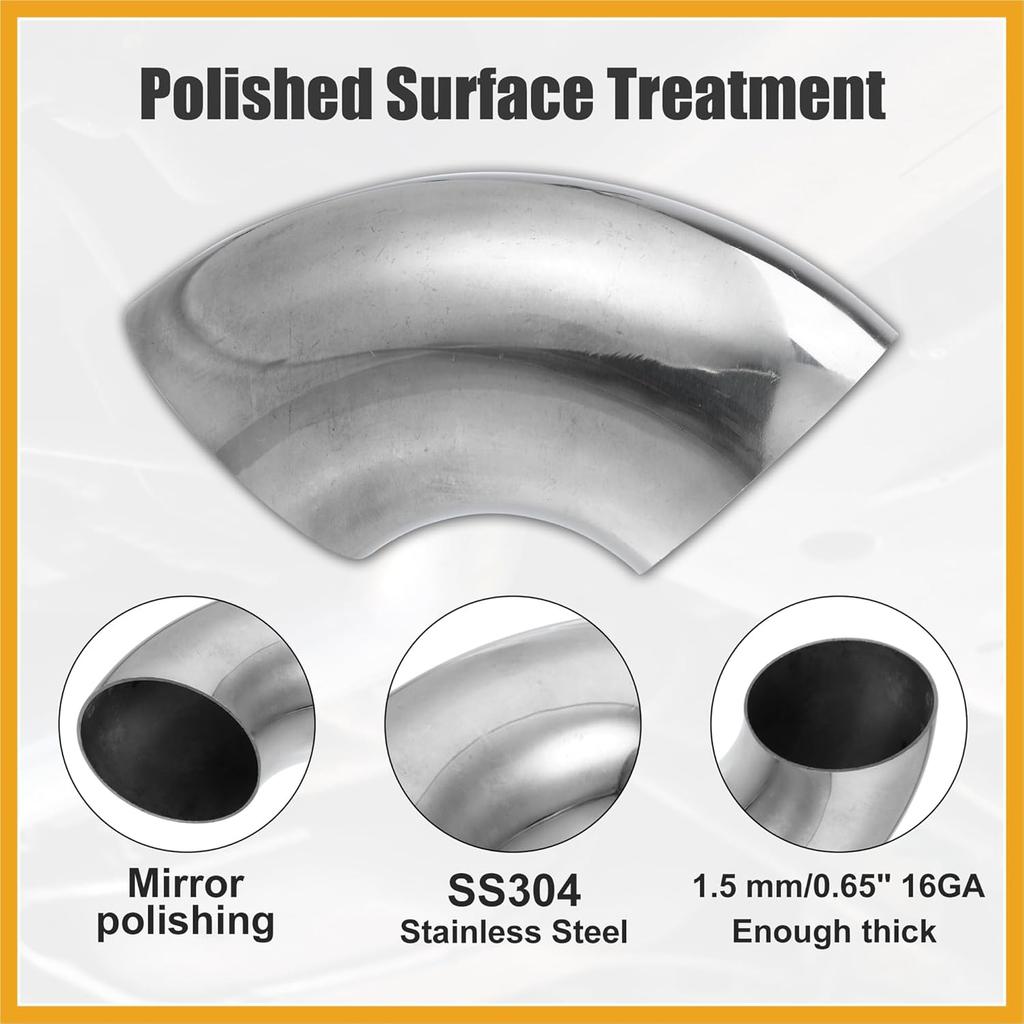 1pcs OD 3 Inch 90 Degree Mandrel Bend Elbow SS304 Stainless Steel Bend Tube Exhaust Elbow Pipe for Car Modified Exhaust System 3" Piping Silver Tone