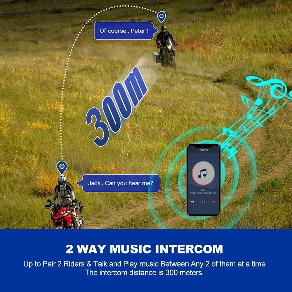 Motorcycle Helmet Headset Bluetooth 5.3 Intercom Headset Wireless Interphone Intercomunicador Waterproof Noise Reduction Voice Control Handsfree
