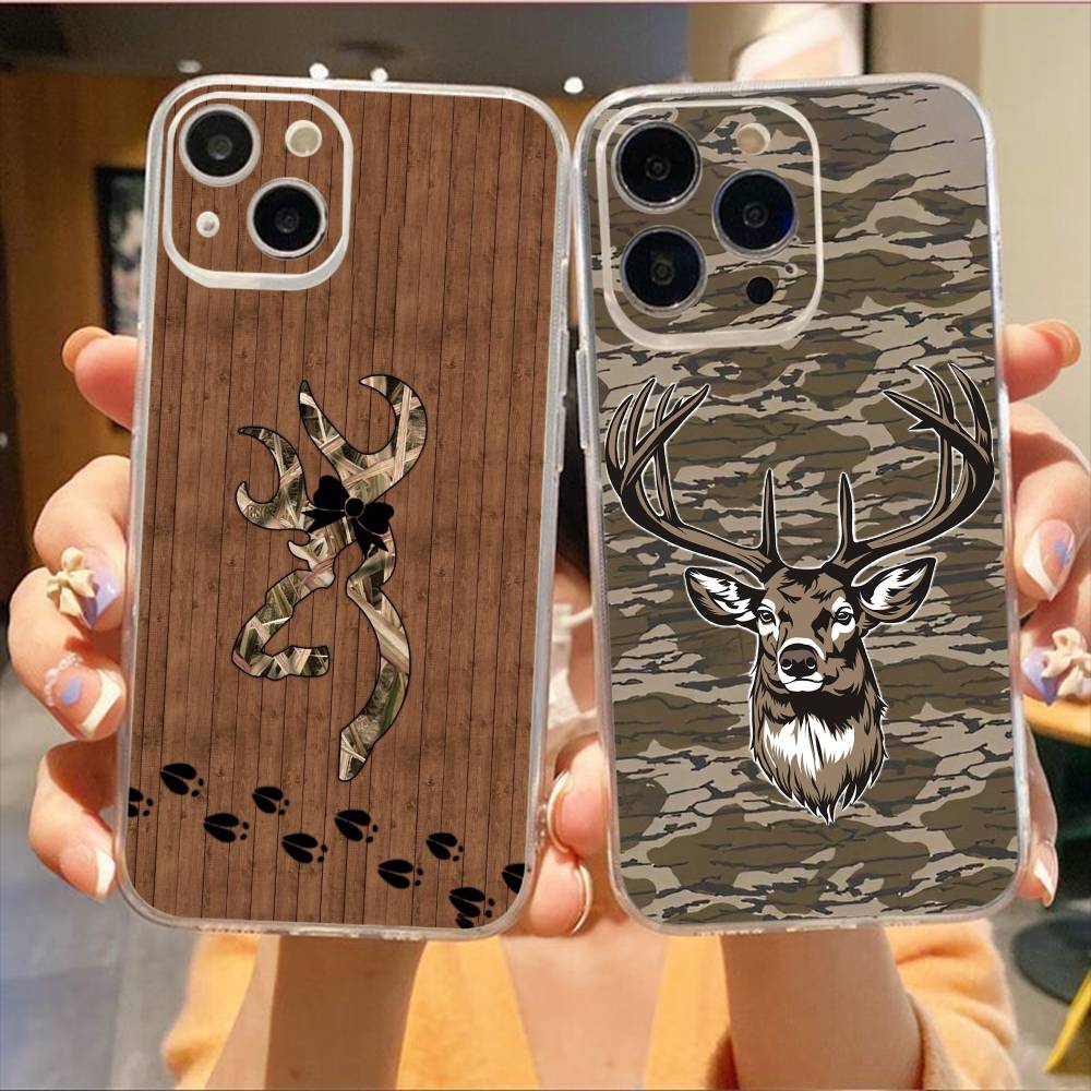 D-Deer Hunting Camo Phone Case For iPhone17,16,15,14,13,12,11 Plus,Pro Max Soft Transparent Cover