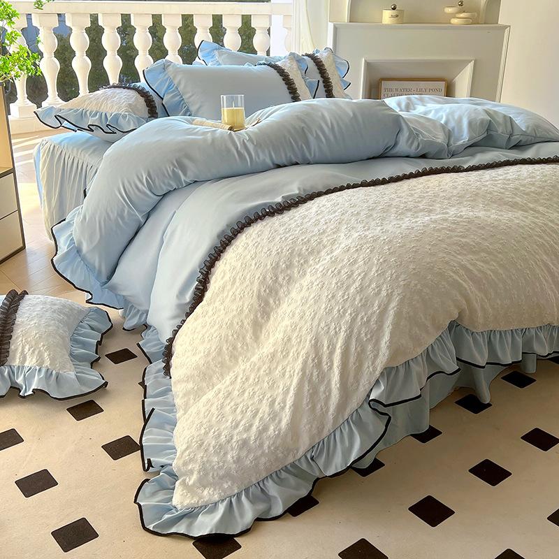 Chiffon Lace Bedding Set Four-piece Set Skin-friendly Breathable Washed Sheets Quilt Cover Pillowcase