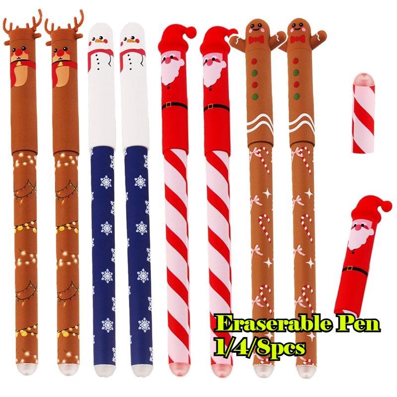 1/4/8pcs Christmas Eraserable Pen Set Cute Santa/Snowman/Gingerbread/Reindeer /With Plastic Eraser Stationery Gift