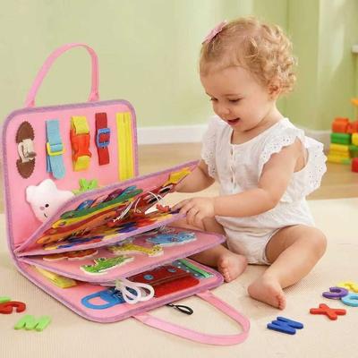 Educational 7IN1 Pink Felt Busy Board Sensory Motor Skill Activity Developing Book Toddler Learning Cognitive Exercise Girl Toy