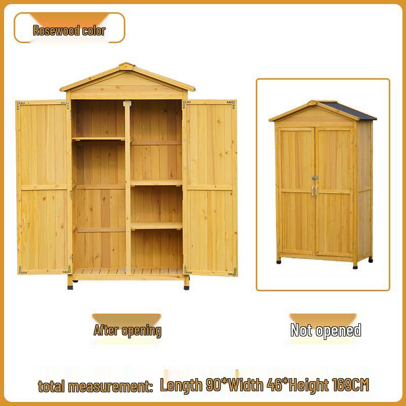 Waterproof Outdoor Wooden Storage Cabinet for Garden Tools - Anti-Corrosion and Sun Protection, Ideal for Courtyard and Balcony Use.
