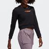 Adidas Training Sports Crew Neck Cropped Sweatshirt Women Tops Black FL2059