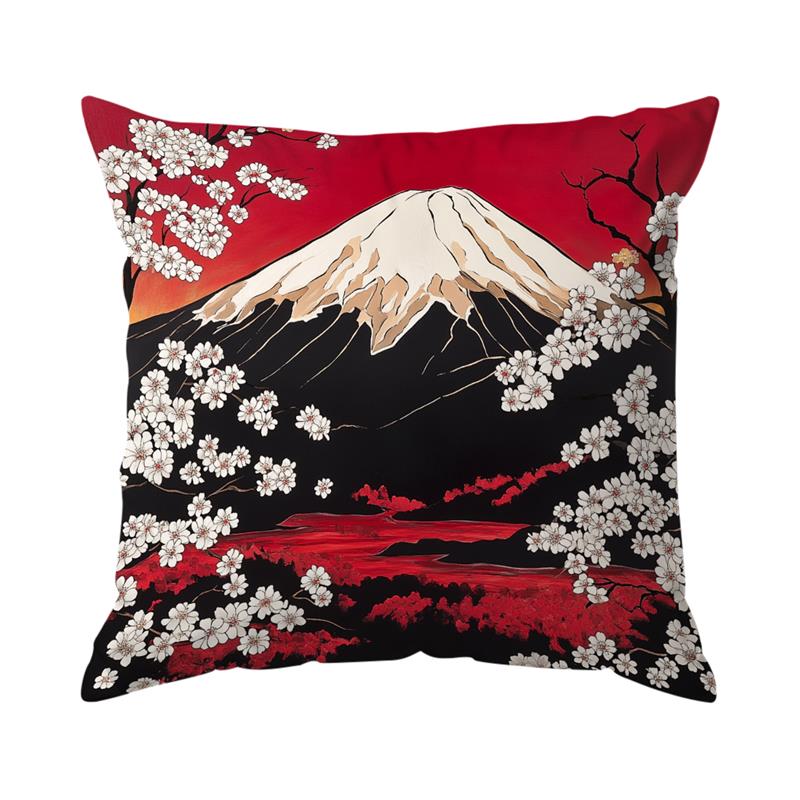 Home Decor Fuji Mountain & Cherry Blossom Pillow Covers Pattern Cushion Cover Suitable for Sofa Bedroom Car Pillow Cover