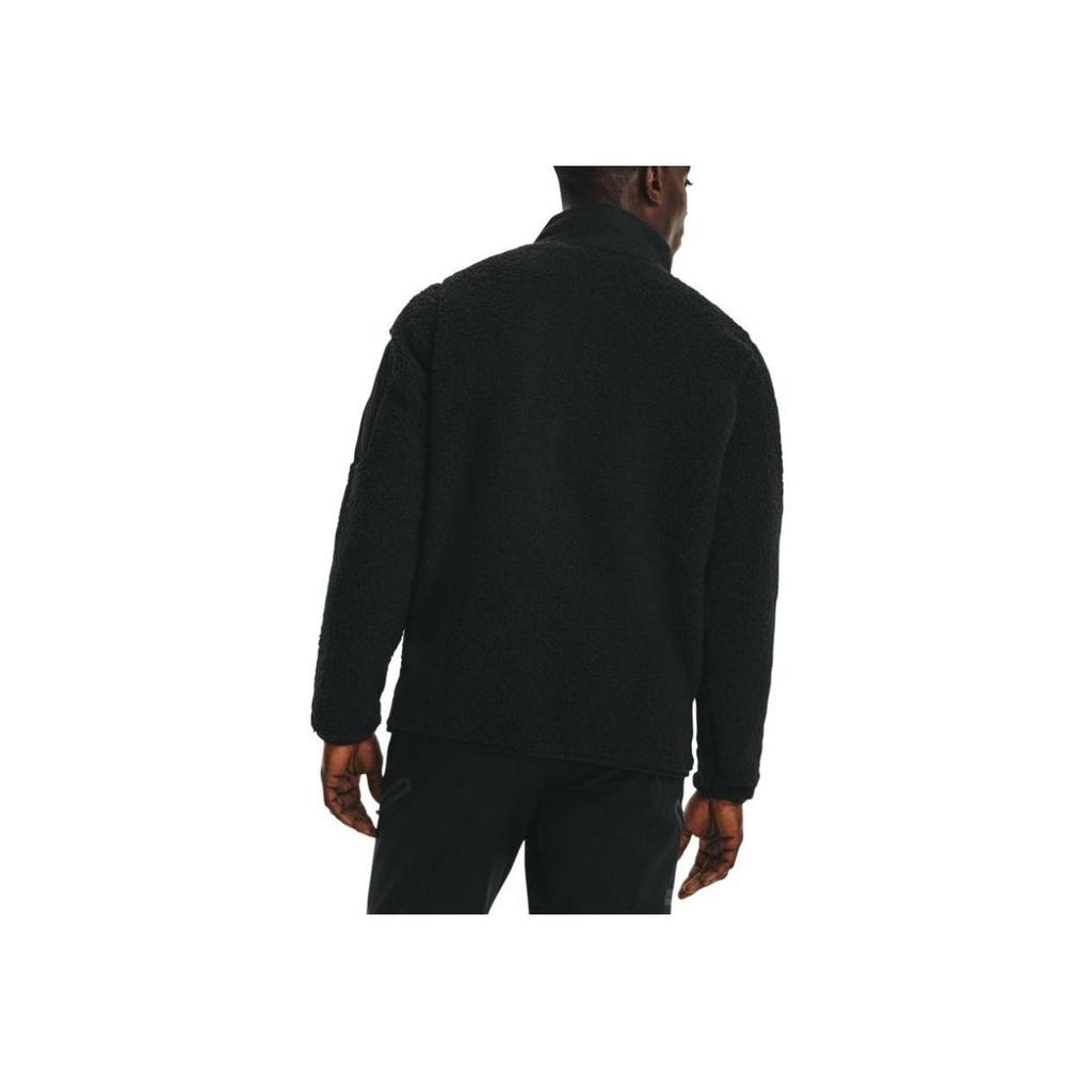 Under Armour Solid Color Logo Splicing Zipper Fleece Stand Collar Pullover Men Black 1373847-001