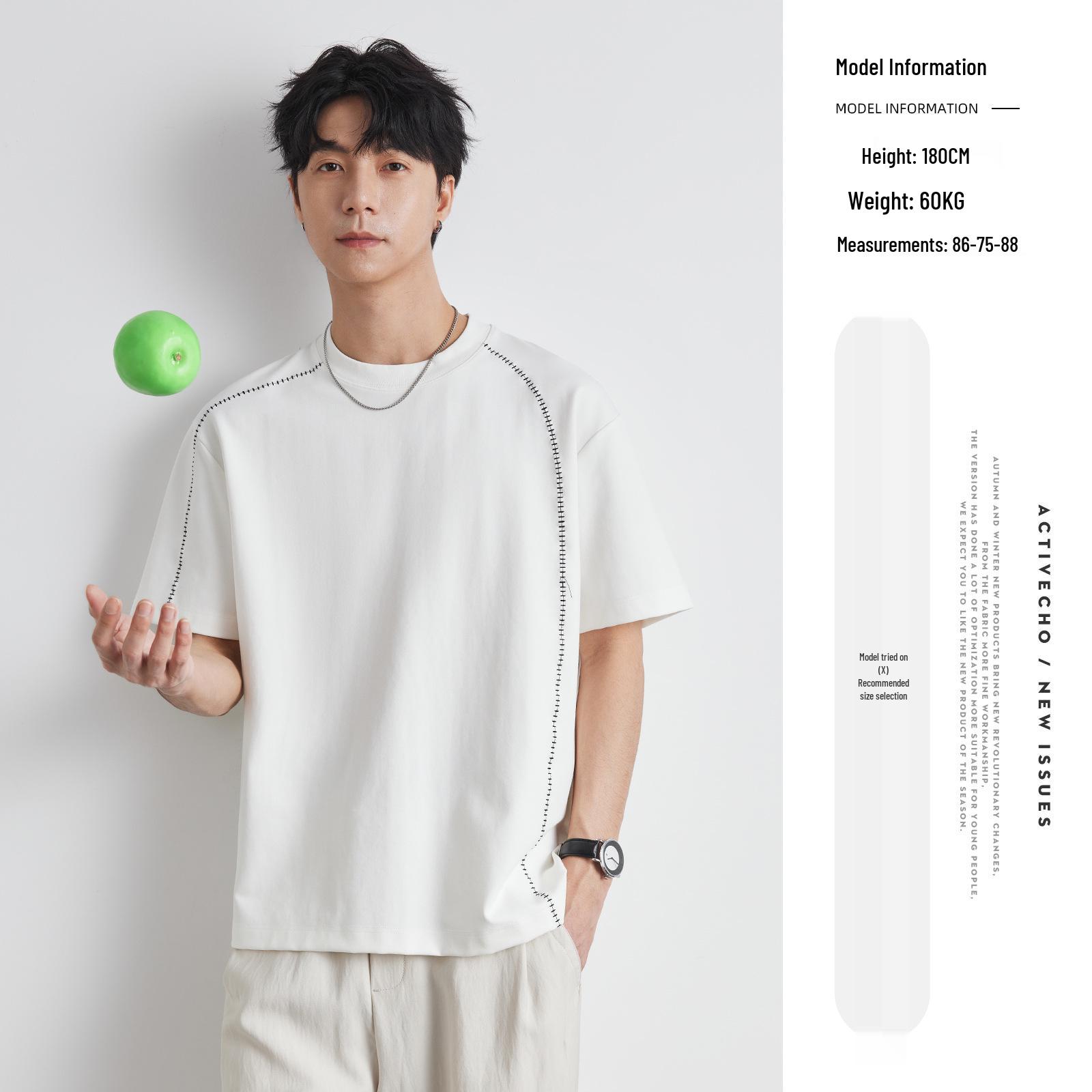 

Футболка с коротким рукавом с открытыми швами: Мужская коллекция Весна/Лето 2025, Универсальный дизайн с круглым вырезом M белый