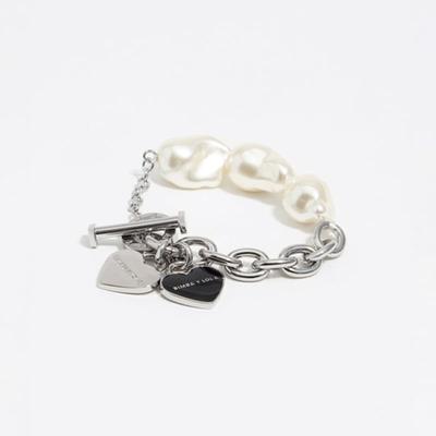 [25FW] BIMBA Y LOLA Silver-tone Chain & Pearl Heart Logo Bracelet B256AIX012SIF