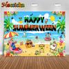 Mocsicka Happy Summer Backdrop Tropical Beach Photography Background Skeleton Pumpkin Halloween Vacation Party Photo Booth Props