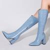 Stivali Al Ginocchio Neri Bianchi Scarpe Invernali Donna 2024 Sexy Blu Western Stivali Lunghi da Cowboy da Donna Taglie Forti Calzature di Marca