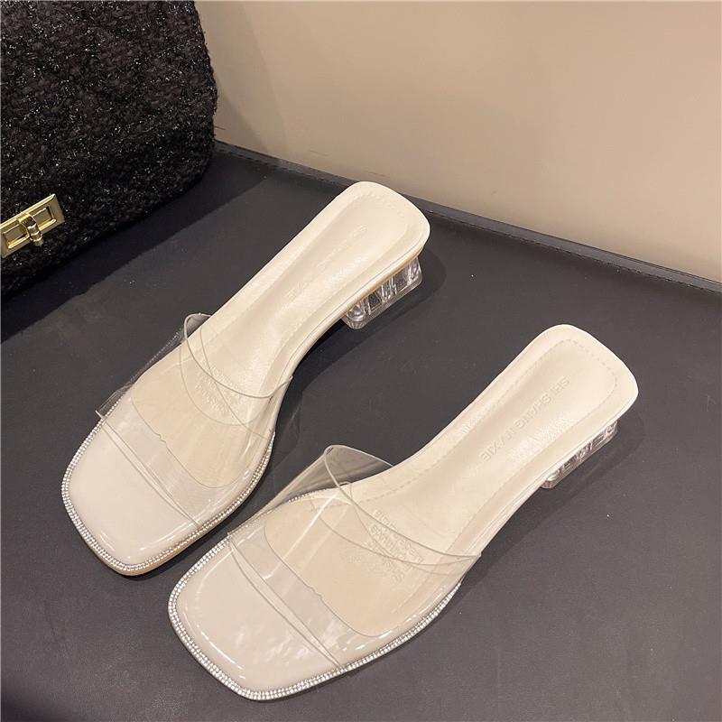 

Летние новые прозрачные туфли на высоком каблуке, модные женские сандалии на толстом каблуке с кристаллами 40