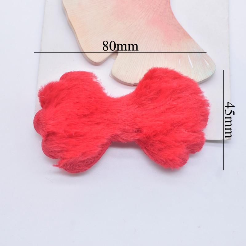 12Pcs 80*45mm Padded Plush Furry Bow Tie Flatback Scrapbooking Ornamnet Patches Accessories DIY Crafts Supplies