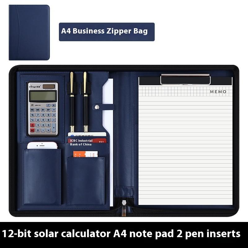 A4 Pu Leather Business Padfolio Organizer Vintage Binder Business Manager Document Pads Office File Folder With Calculator