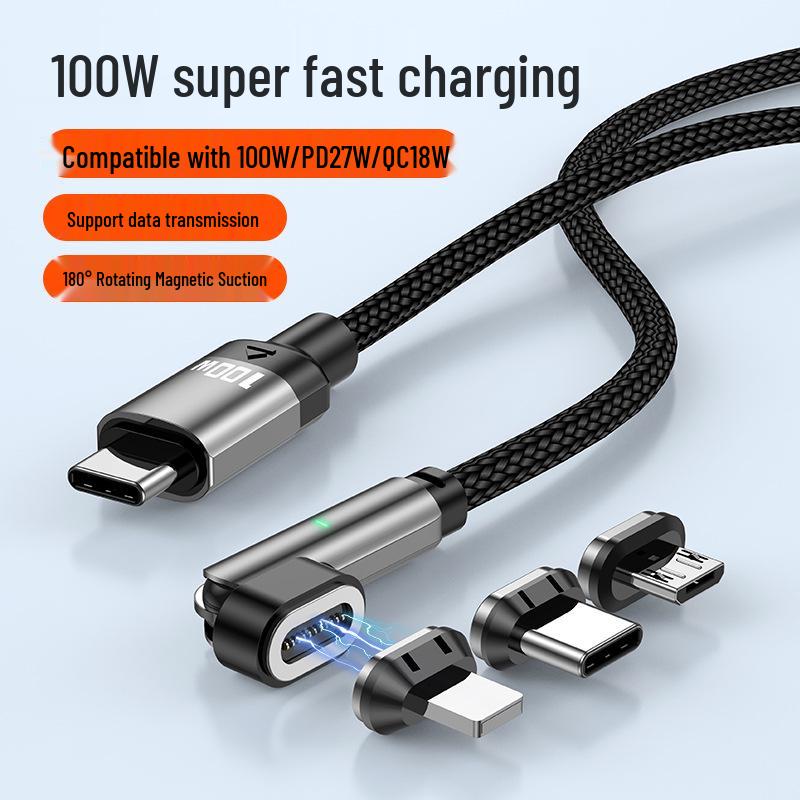 Magnetic 180° Rotating PD100W 3-in-1 Cable for Android, Apple Phones & Laptops
