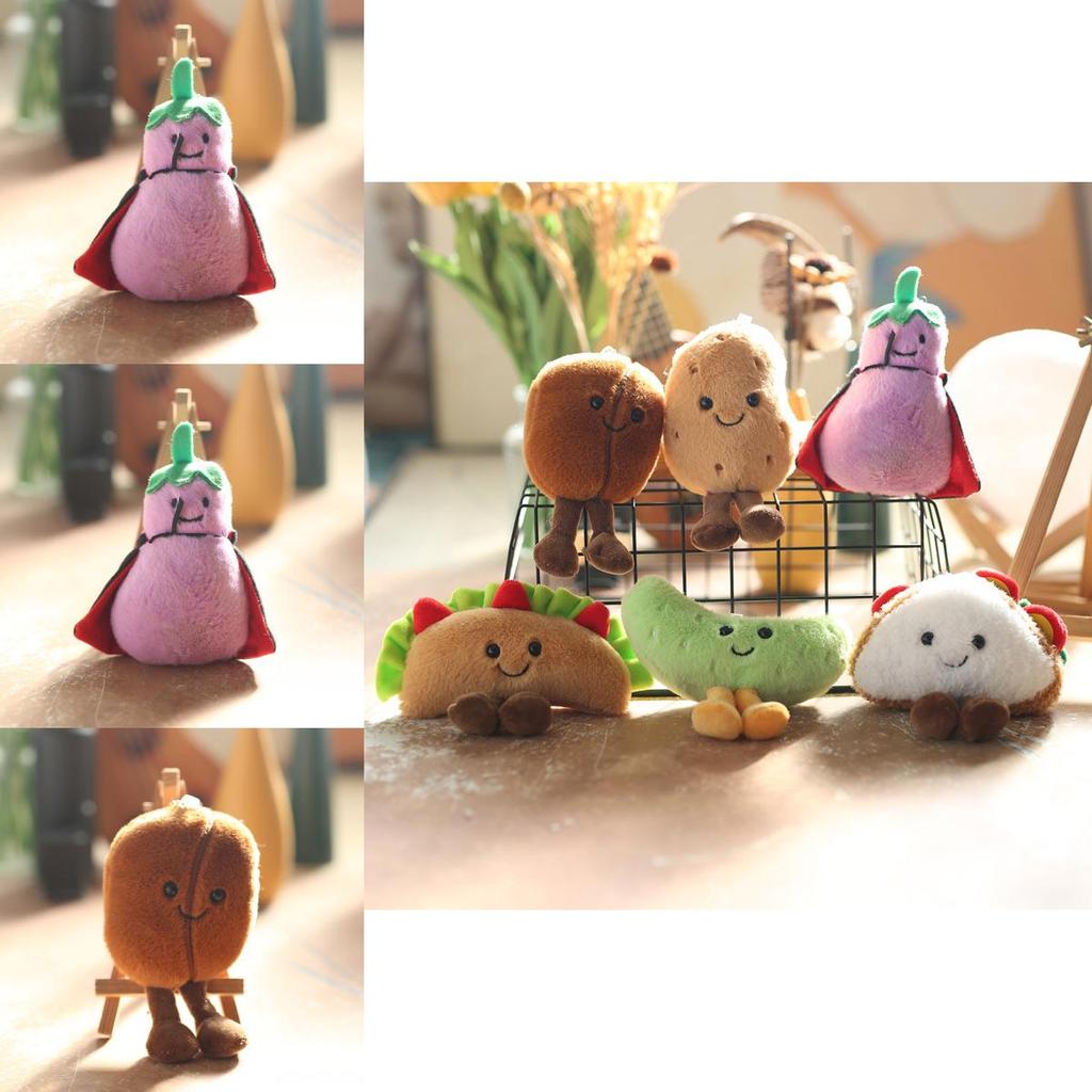 Adorable Cute Sandwich Plush Toy Keychain Hamburger Eggplant Doll Accessory