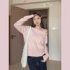 Women's Pink Off-Shoulder Knitted Top: Korean Spring 2025 Collection