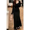 2024 Autumn/Winter French Waist-Cinching Hepburn Style Long-Sleeved Slimming Base Layer