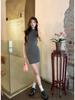 2026 Spring/Summer Elastic Half-High Collar Bodycon Dress - Hip-Hugging, Slimming Skirt for Women