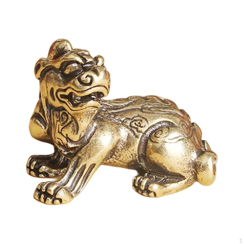Antique Brass Kylin Figurine, Miniature Sculpture for Elegant Interior Design