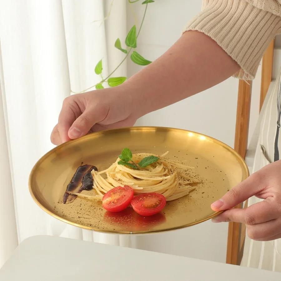 Stainless Steel Metal Dining Disc Round Bone Spitting Dish High Quality Shallow Tray Gold Silver Fruit Meat Tableware