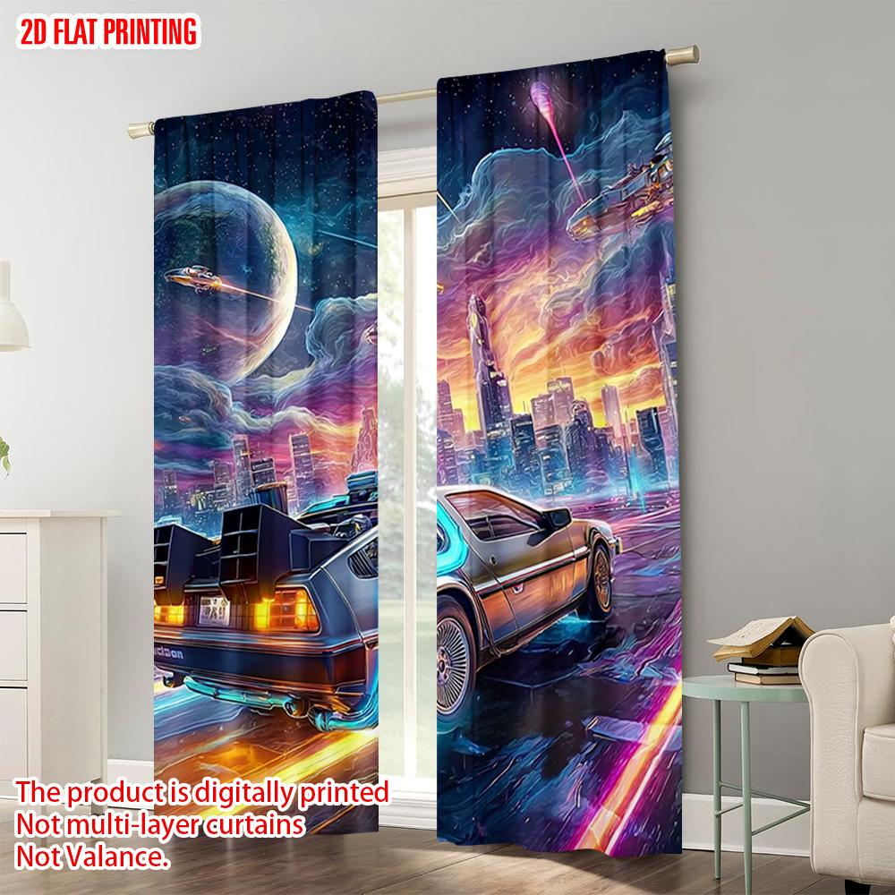 2pcs, Plane Printing Window Curtain Cool Racing Car Polyester (without Rod) Versatile All Perfect for Bedroom & Living Room