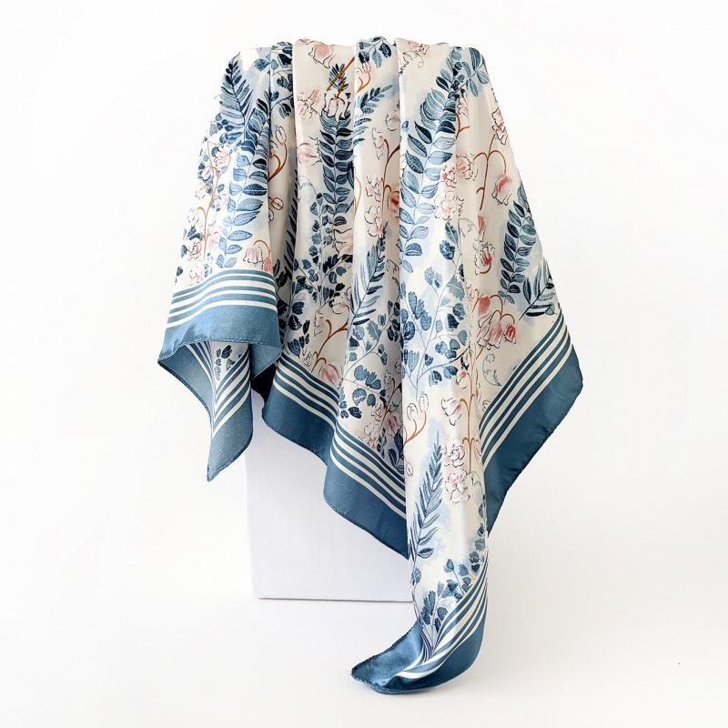 New-style Headscarf, 90cm Silk Scarf, Fresh Floral Print, Square Scarf, Ladies’ Large Scarf