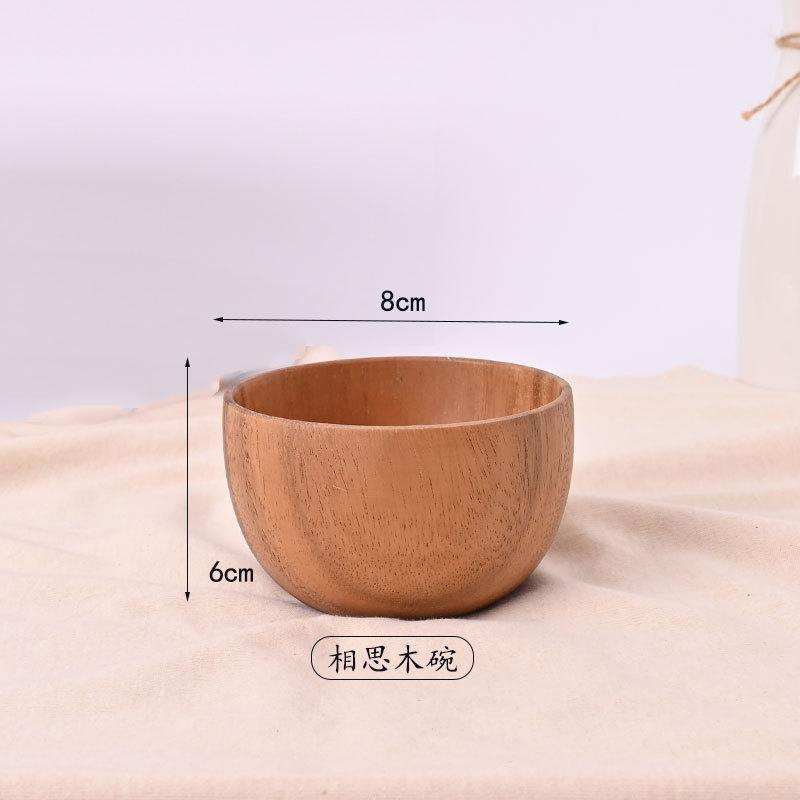 Wooden Round Retro Style Wooden Bowl Japanese Salad Bowl Solid Wood Soup Bowl