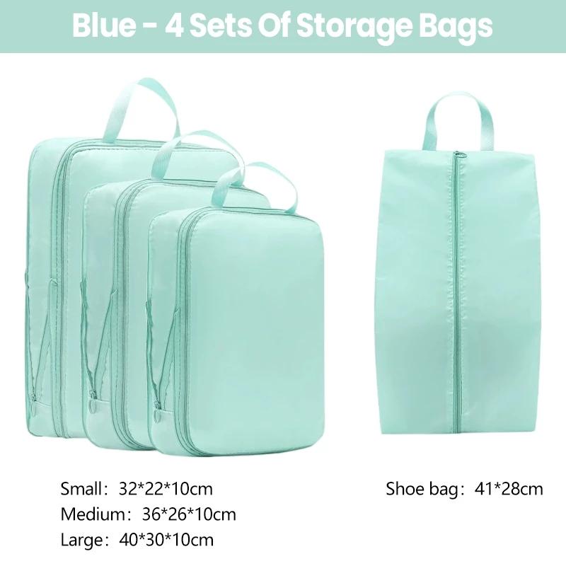 Set de 4 bucăți Geantă de depozitare de călătorie Geanta de depozitare pentru bagaje cu compresie Cub de ambalare cub de ambalare Cuburi de ambalare