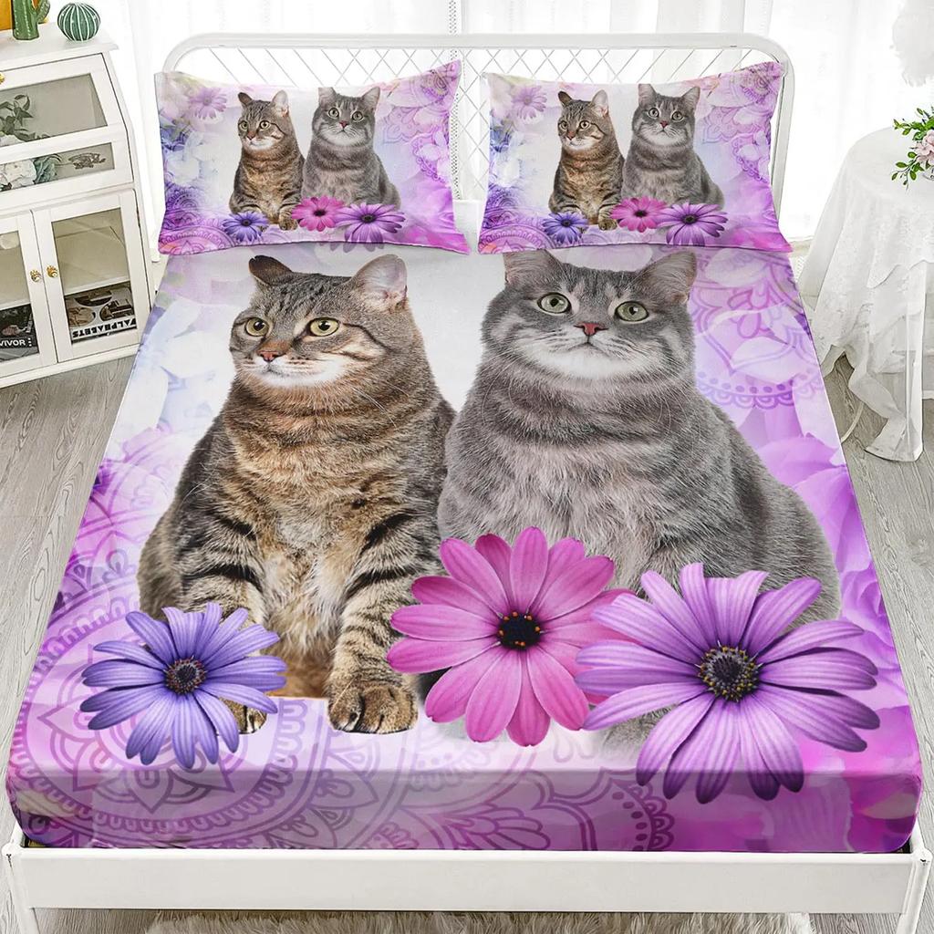 Urocze Koty Prześcieradło z Gumką, Koty Arkusze do Łóżka dla Dzieci Chłopców Dziewczynek Kawaii Zwierzę Zestaw do Łóżka Miękkie Trwałe Prześcieradła Pojedynczy Rozmiar