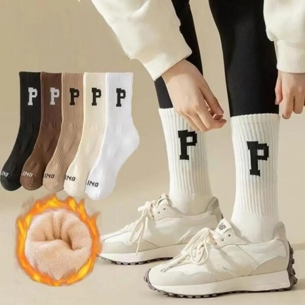 Irum Unisex P-Lettering Mid-calf Thermal Socks P Lettering Mid-calf Socks (Light Brown)