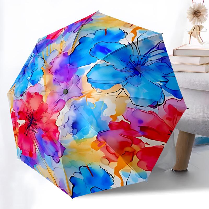 1PC Floral Pattern Automatic Open/close Umbrella with 8-Rib Structure for Women/Men, All-Season Use - Travel Essential, Stylish Accessory, Highquality