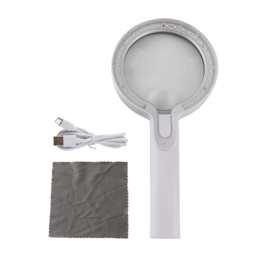 Double Lens Magnifier 10X & 5X Handheld Magnifier Magnifying Glass Lens Large Diameter 3 Brightness Levels for