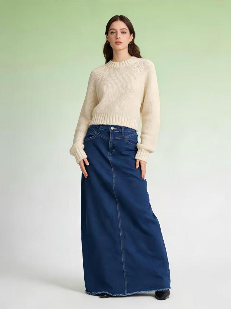 Summer Women's Loose Straight Denim Maxi Skirt - European/American Style
