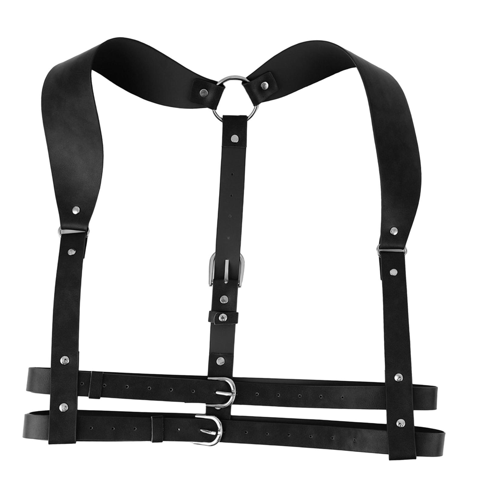 

Панк нагрудная цепь ремень унисекс халтер портупея нагрудная цепь для танцев выпускного вечера рок-групп ПУ ремень портупея ролевые принадлежности чёрный