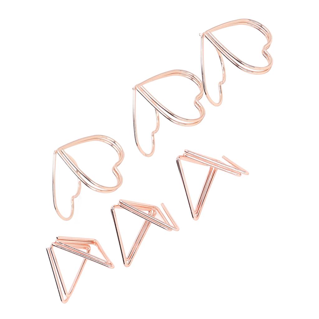 100pcs Shaped Paper Clips Triangular and Heart Type Double Layer 3D Rose Gold Metal Paper Clips for File Classification