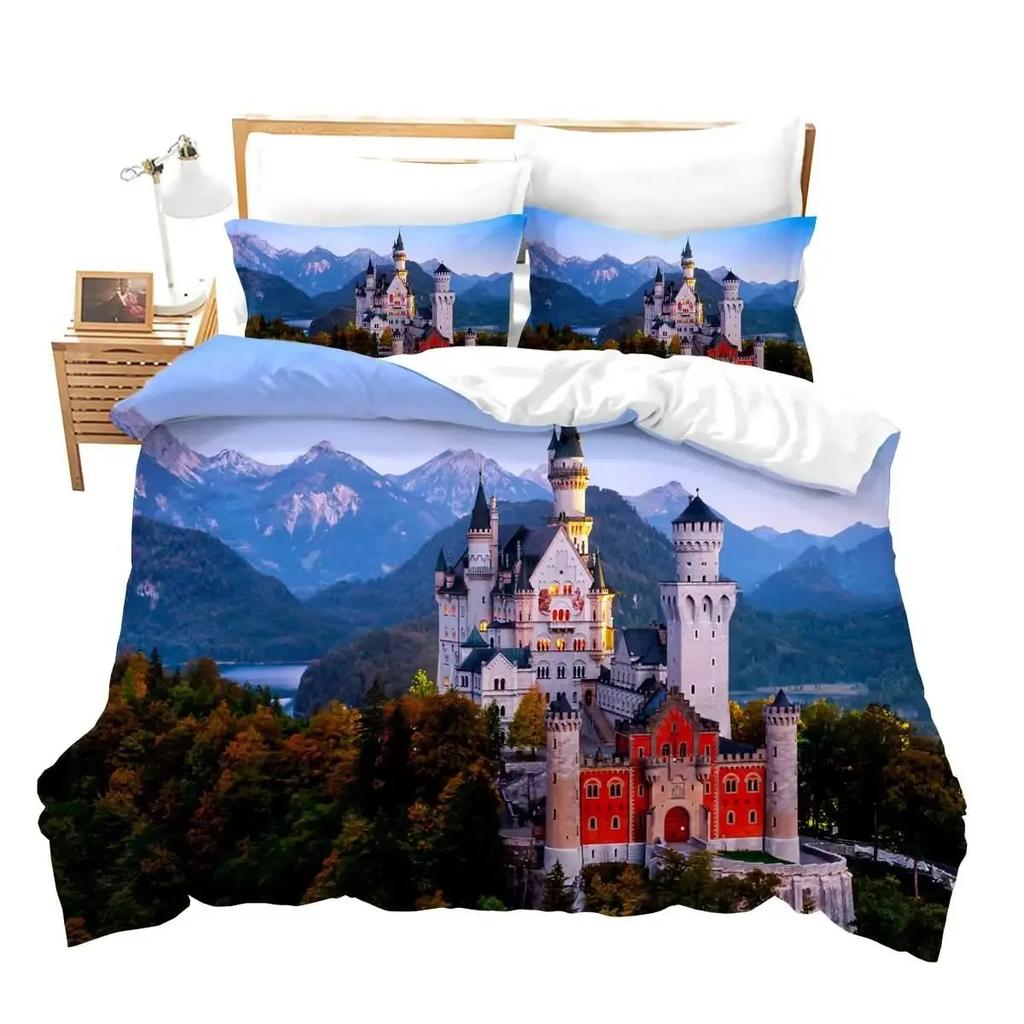 Castle Duvet Cover Set Full Queen Size Medieval Castle Bedding Set Fairy Tale Myth Theme Quilt Cover Comforter Cover Set