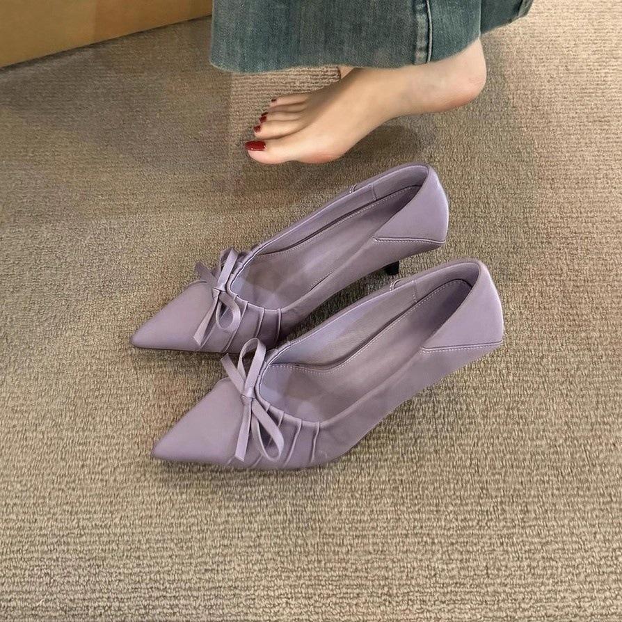 Niche high heels leopard print bag head sandals fairy shoes 2025 new spring and summer pointed bow single shoes