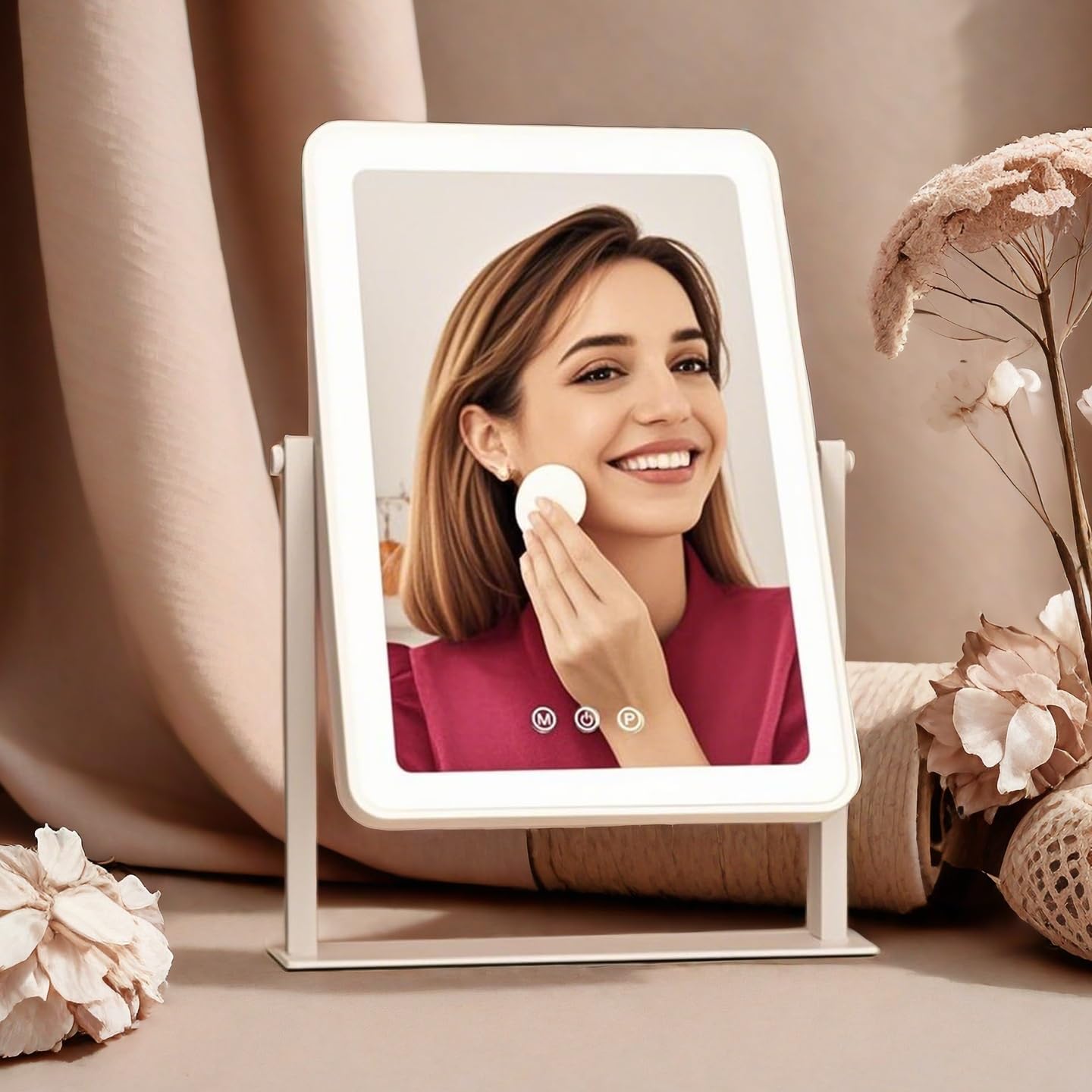 

2025 Latest Rechargeable Actress Tabletop Lighted Makeup Hollywood Mirror 10x LED Three Color Lighting Stepless Adjustable Rotation USB Popular