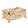Vintage Jewelry Box Rectangular Exquisite Rose Pattern Zinc Alloy Soft Velvet Lining Trinket Organizer