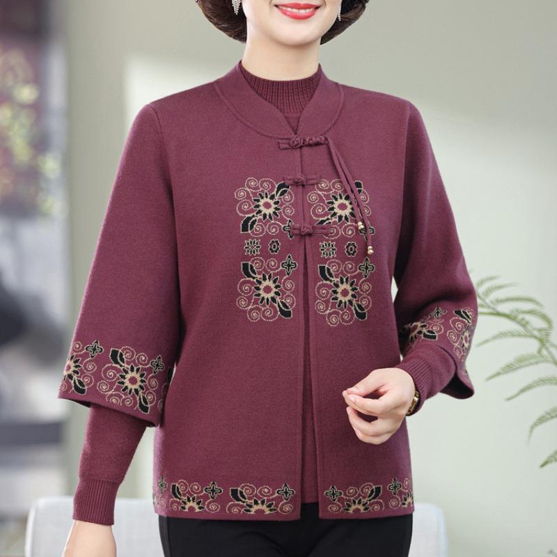 Mom's autumn clothes new knitted sweater jacket two-piece set women's middle-aged old sister-in-law wedding banquet fashion set