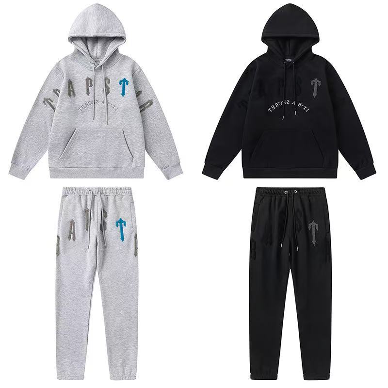 New Rainbow Color Matching Letter Embroidery Fleece Loose Hooded Sweater Casual Trousers Set
