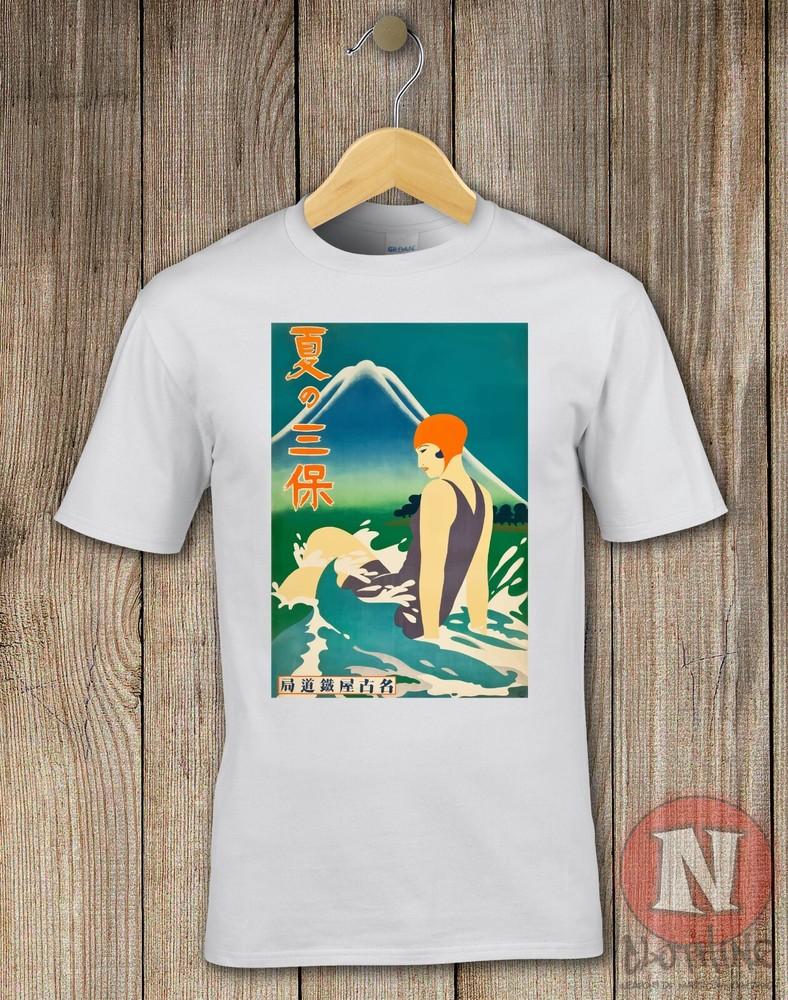Japan tourist poster t-shirt Aesthetic Japanese bathing classic 1930's art