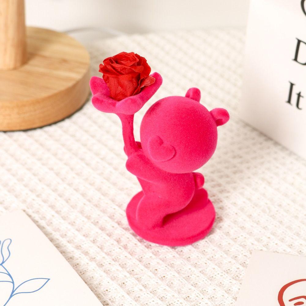 Kneeling Position Flocking Animal Bear Figurine  Birthday Proposal Confession