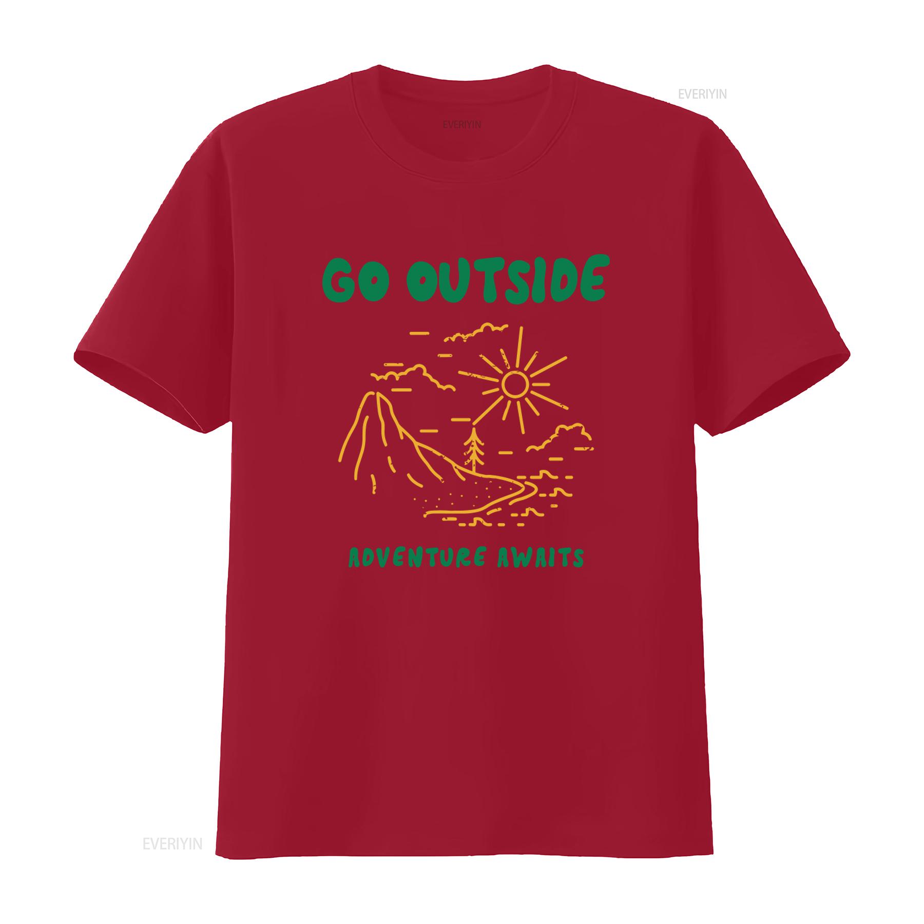 Go Outside Adventure Awaits T Shirt Camping Mountain Nature Lover Hiking Walking vintage Washed Unisex Soft fashion S