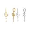 Asymmetrical Moon and Star Dangle Earrings with Cubic Zirconia Detailing, Tiered Chain Drops, and Hinged Hoop Closures for Lady