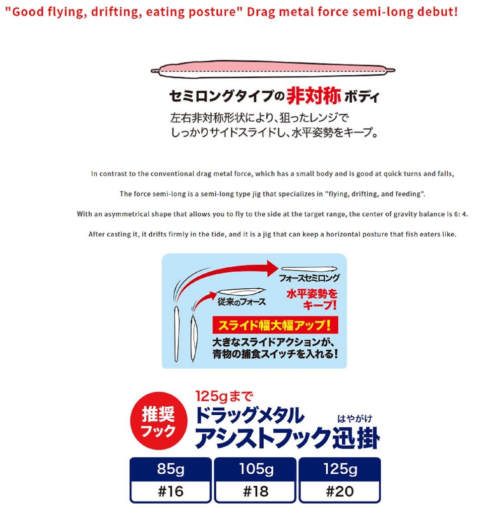 DUO Metal Jig Drag Metal Force Semi Long 105 Grams PBA0516 (9801)