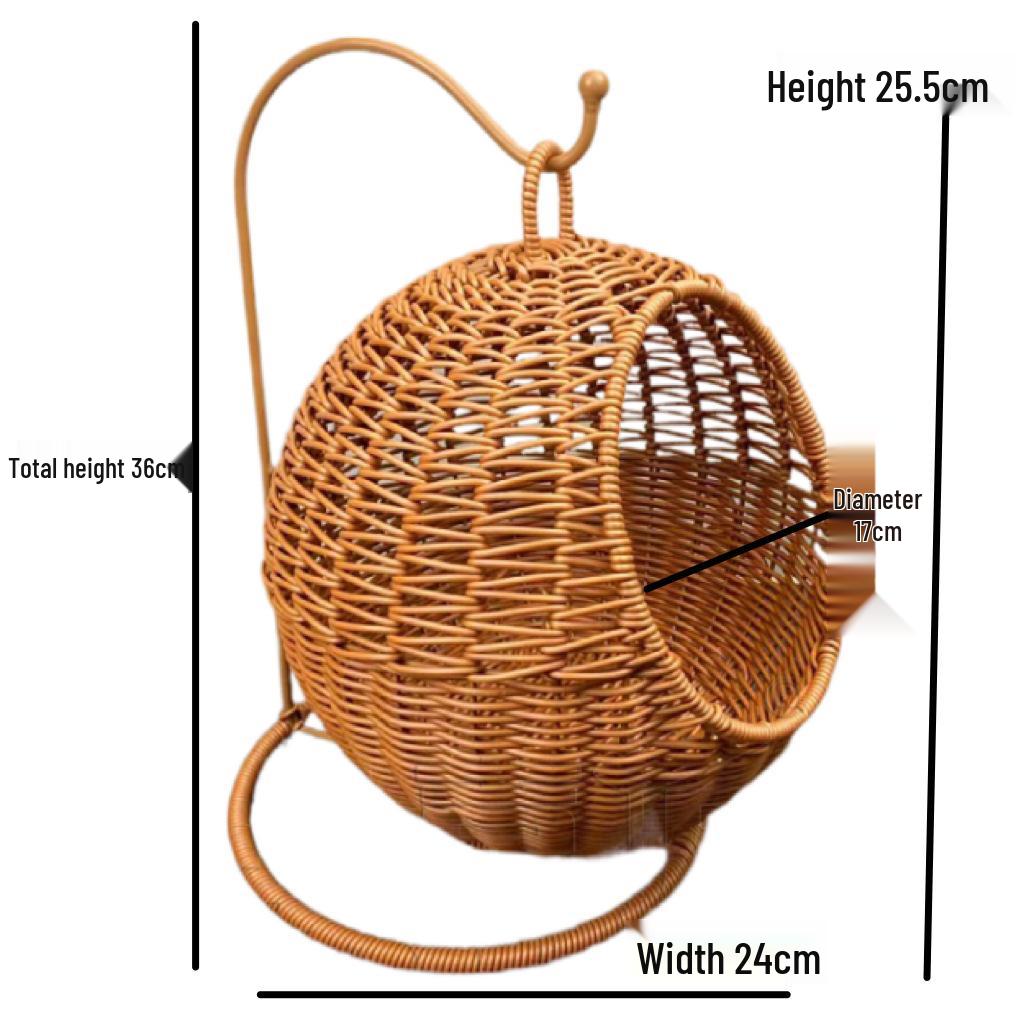 

Handmade Rattan-Style Fruit Hanging Basket - Tea Color Pastoral Storage & Decorative Picnic Basket 25.5
